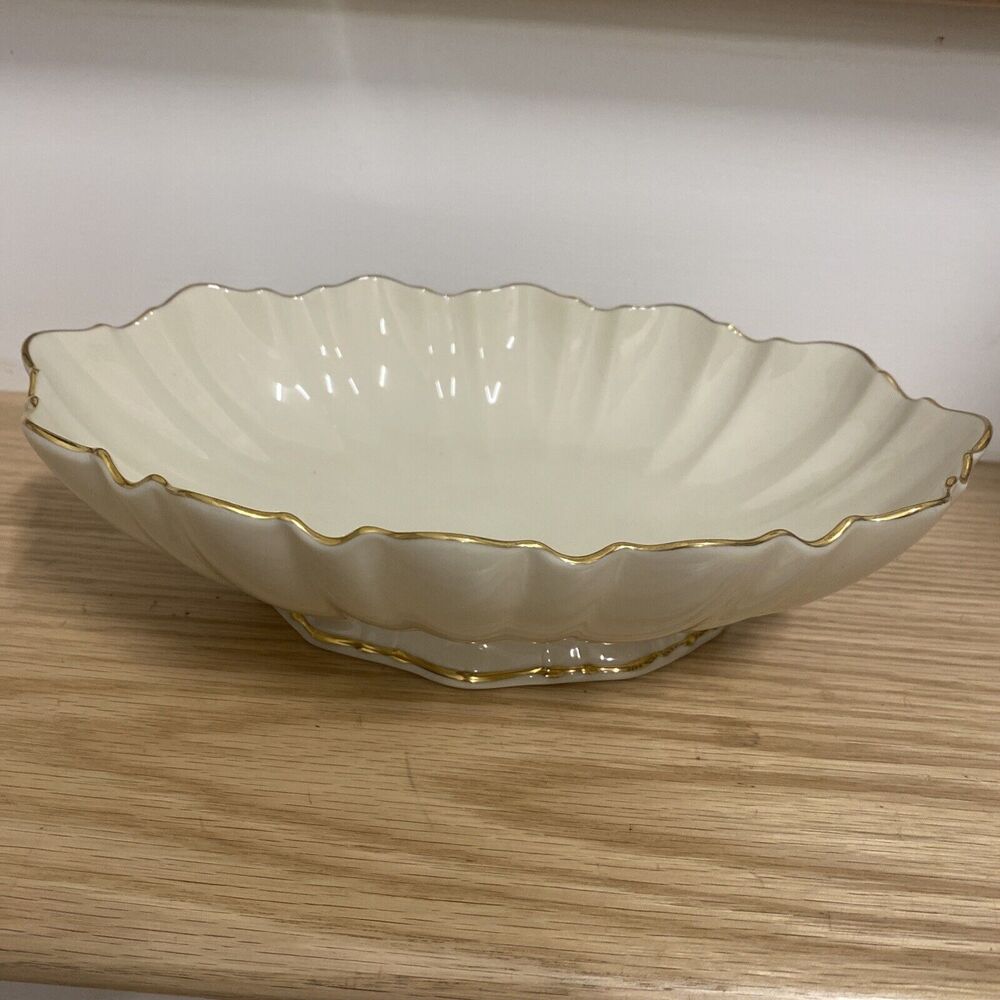 Lenox Symphony Centerpiece Oval 24k Gold Trim Footed Bowl Porcelain